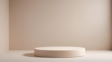 A sleek, minimalist podium with a clean, neutral surface, ideal for showcasing small products in a professional setting, with soft shadows and a simple backdrop.