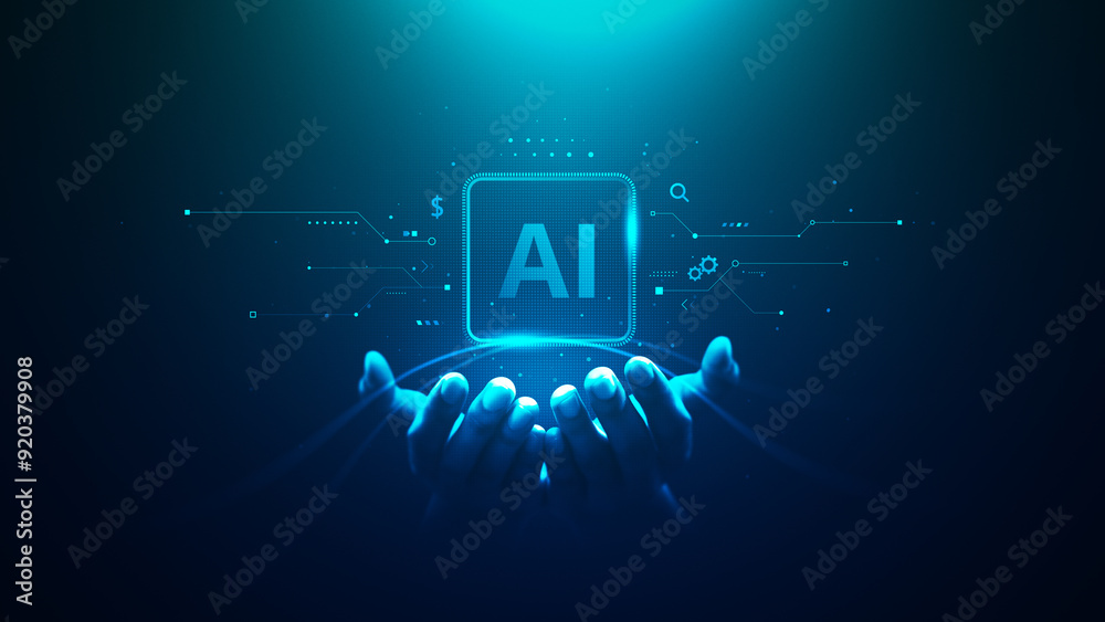 Poster technology artificial intelligence digital ai hand concept on cyber future business tech science inn