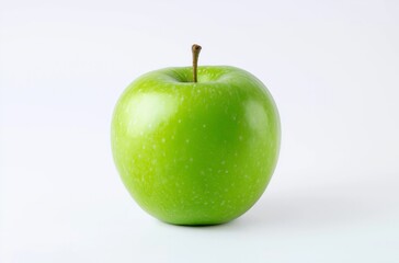 Single Vibrant Green Apple Centered on a White Background with Water Droplets
