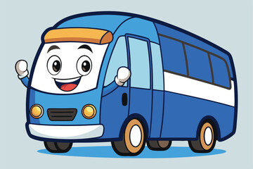 a cute funny cartoon character of a smiling tourist bus