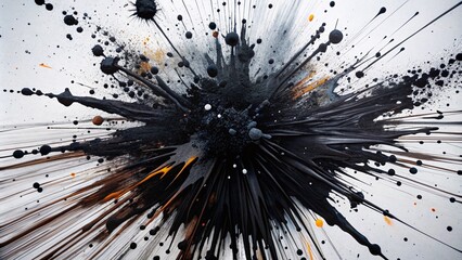 Obraz premium Close-up shot of black marker paint streaks and splatters creating a dynamic, abstract texture isolated on a clean, high-contrast white background.