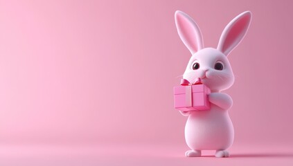 Obraz premium Cute Bunny Holding Gift