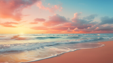 Fototapeta premium Tropical beach. Sunset on the sea waves.