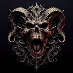 Obraz premium skull of a demon screaming skull with satanic creature faces