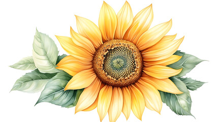 Fototapeta premium A vibrant sunflower with green leaves, showcasing natural beauty and floral design.