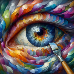 &ldquo;Fluorite&rdquo; - oil painting. Conceptual abstract picture of the eye. Oil painting in colorful colors. closeup of an oil painting 