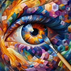 &ldquo;Fluorite&rdquo; - oil painting. Conceptual abstract picture of the eye. Oil painting in colorful colors. closeup of an oil painting 