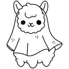 Adorable Alpaca Halloween Illustration Set with Cute Costumes including Ghost, Witch, Bat, and Pumpkin Characters in Vector Format