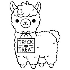 Adorable Alpaca Halloween Illustration Set with Cute Costumes including Ghost, Witch, Bat, and Pumpkin Characters in Vector Format