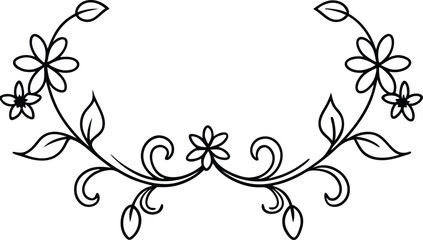 hand-drawn floral divider line art illustration black and white