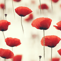 Obraz premium Motif répétitif (seamless pattern) floral avec fleurs de pavots, inspiration champêtre et cottagecore, pour impression textile ou papier, créations graphiques