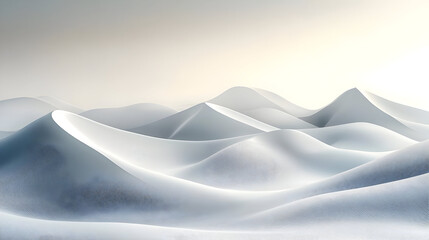 Serene snow-covered hills under soft light, creating a tranquil landscape.