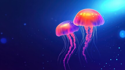 Explore the mesmerizing world of jellyfish as they float elegantly in a vibrant aquarium backdrop.