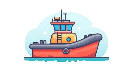 A sleek barge icon in a modern, cartoonstyle design, featuring vibrant textures that add a playful touch.