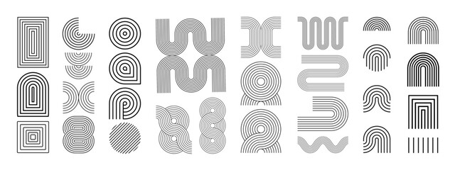 Line geometric arch and circle abstract shapes. Abstract linear geometric arch shape. Contemporary mid century line arch design set.