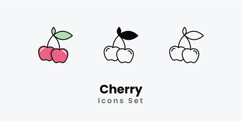 Cherry Icons thin line and glyph vector icon stock illustration