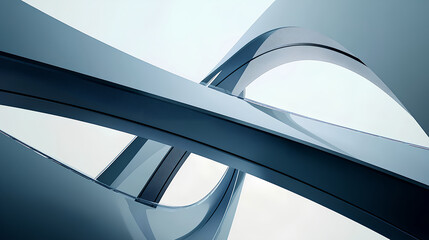 Obraz premium Abstract futuristic architecture, close-up of blue steel structure with geometric shapes and curves