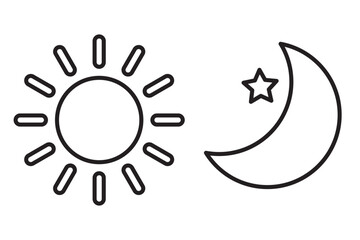 Sun and Moon Outline Icons On Transparent Background, Day and Night Icons.