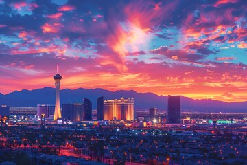 Fototapeta premium Stunning Sunset Over Las Vegas: A Vibrant Cityscape