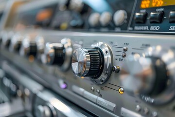 Fototapeta premium Close-Up of a Vintage Audio Mixer with Detailed Controls and Knobs