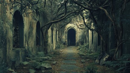 Fototapeta premium Forgotten History - Eerie Pathway Through Bandit Empire Ruins