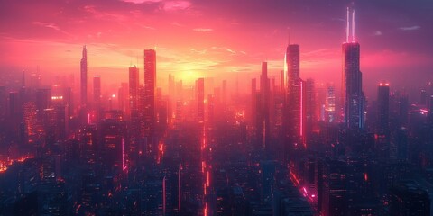 Sleek Architectural Marvels Illuminated by Vibrant Neon in a Dystopian Future, generative ai