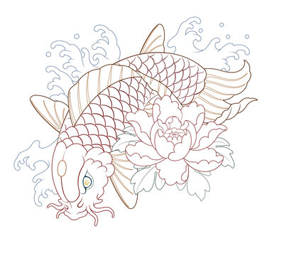 recommend clip art: Koi Irezumi line illustration, koi fish, line work completed. Oriental painting tattoo design