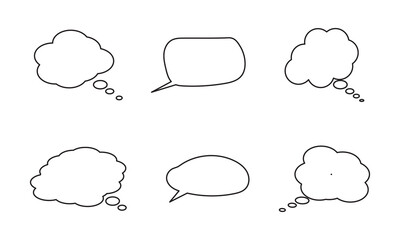 Speech bubbles line icons. Social media message, comic bubbles and chat. Think sticker, Comment speech and talk bubble icons. Linear set. Vector