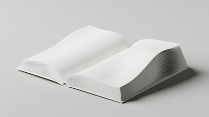 Open White Book with Curved Pages on Gray Background