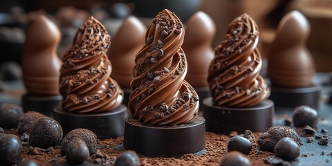 Elegant Dark Chocolate Artistry Under Soft Ambient Lighting, generative ai