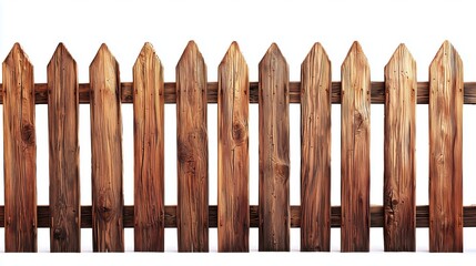 Simple Rustic Wooden Fence Design With Natural Texture And Traditional Construction Isolated on White Background