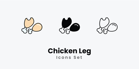 Chicken Leg Icons thin line and glyph vector icon stock illustration