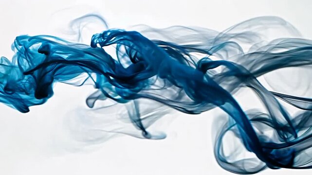 Elegant blue smoke swirls on white background