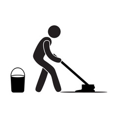 vector flat icon of a person mopping the floor