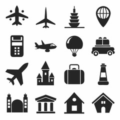 travel icons set of Plane simple icon silhouette vector