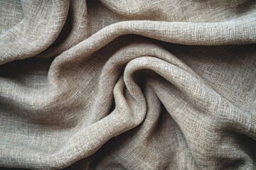 Close-up of Textured Beige Fabric Draped and Folded