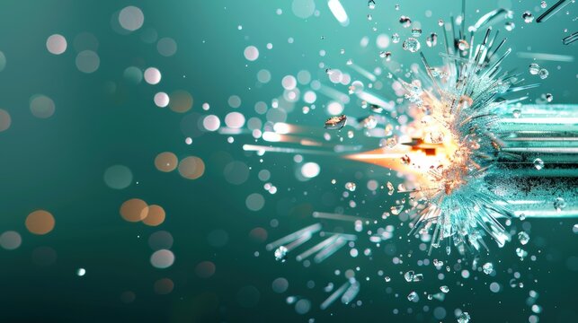 Bullet Piercing Ballistic Gel. A close up image of a bullet penetrating ballistic gel, showcasing the impact and the resulting cavity. Focus on the detail of the bullet's path and the gelatin's