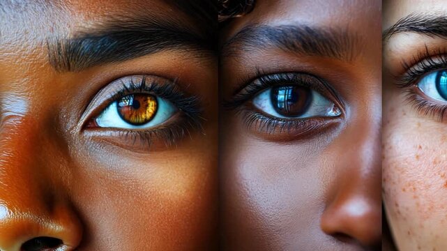 A beautiful montage of multiethnic faces and eyes, capturing the essence of diversity, equality, and inclusion, with various races and ages represented