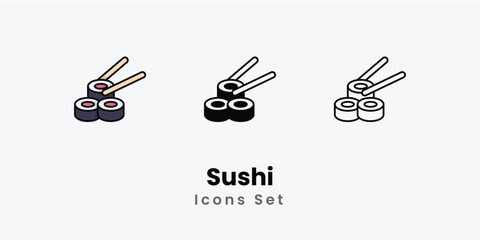Sushi Icons thin line and glyph vector icon stock illustration