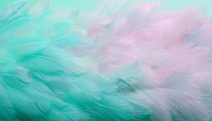 Obraz premium Horizontal background with fluffy pastel feathers of light pink and blue colors. It can be used as a vertical one 
