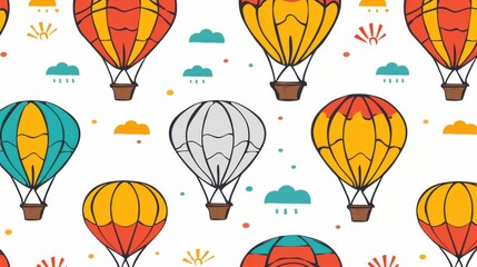 Obraz premium Bright and colorful hot air balloons float against a stunning sky, perfect for adding whimsy to any design.