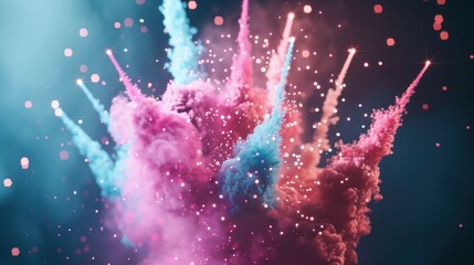 A colorful display of fireworks exploding against a dark night sky, leaving vibrant trails of light and smoke.