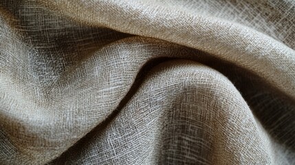 Close-up of a Textured Beige Fabric with Wrinkles and Folds