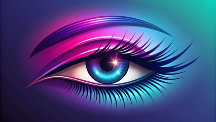 Fototapeta premium Stylized eye logo with luscious lashes and bold lines, symbolizing beauty, vision, and creativity, on a sleek modern background with subtle gradient effects.