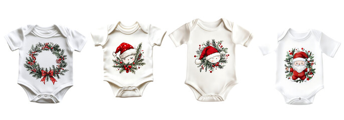Adorable Christmas-Themed Baby Onesies Collection on Display white background,png