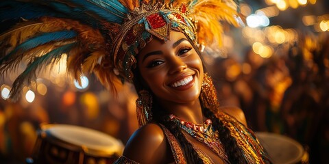 Illuminated Brazilian Carnival Celebration with High-Energy Dance and Music, generative ai