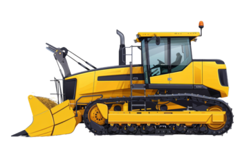 A side view of a modern forage harvester, showcasing its cutting mechanism and structure.