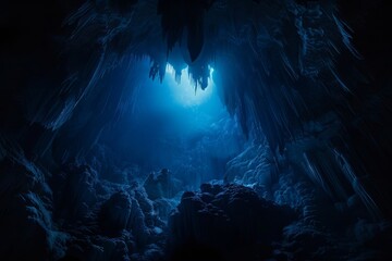 The depths of a cave showcase intricate dripstone formations, highlighting the natural beauty and complexity beneath. 