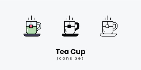 Tea Cup Icons thin line and glyph vector icon stock illustration