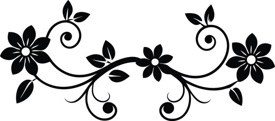 hand-drawn floral divider illustration black and white